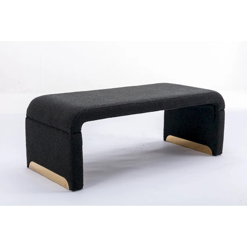 New Boucle Fabric Ottoman Footstool Bedroom Bench Shoe Bench With Gold Metal Legs