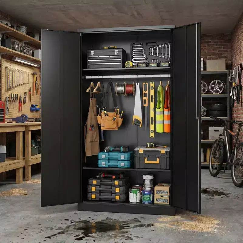 72in Heavy Duty Steel Wardrobe Cabinet with Lock, Metal Garage Storage Cabinets, Metal Cabinet Storage for Home, Bedroom, Office, Closet