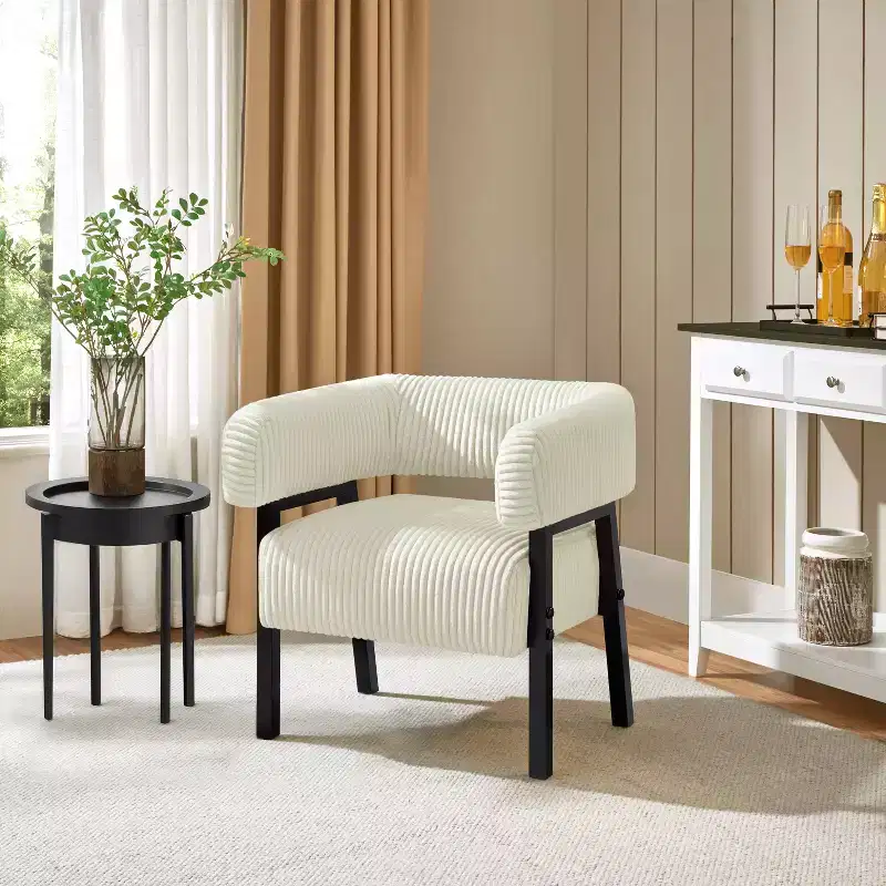 Yaheetech Upholstered Barrel Accent Chair with Solid Wood Legs, Pocket Coiled Seat for Living Room, Bedroom, Reading Nook