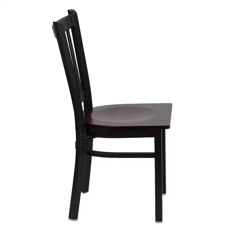 Black Metal Frame Vertical Back Dining Chair – Vinyl or Wood Seat, Seats 1
