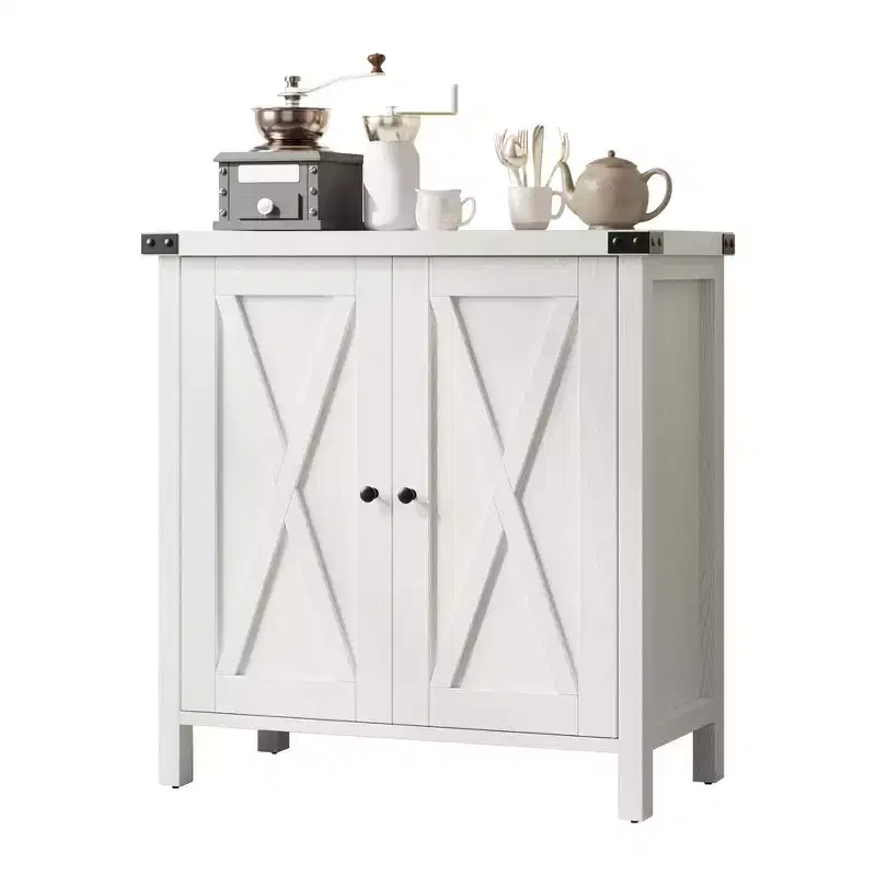Farmhouse Storage Cabinet with 2 Barn Doors & Adjustable Shelf, Modern Sideboard Buffet Accent Accent Console Table for Living Room Kitchen Hallway