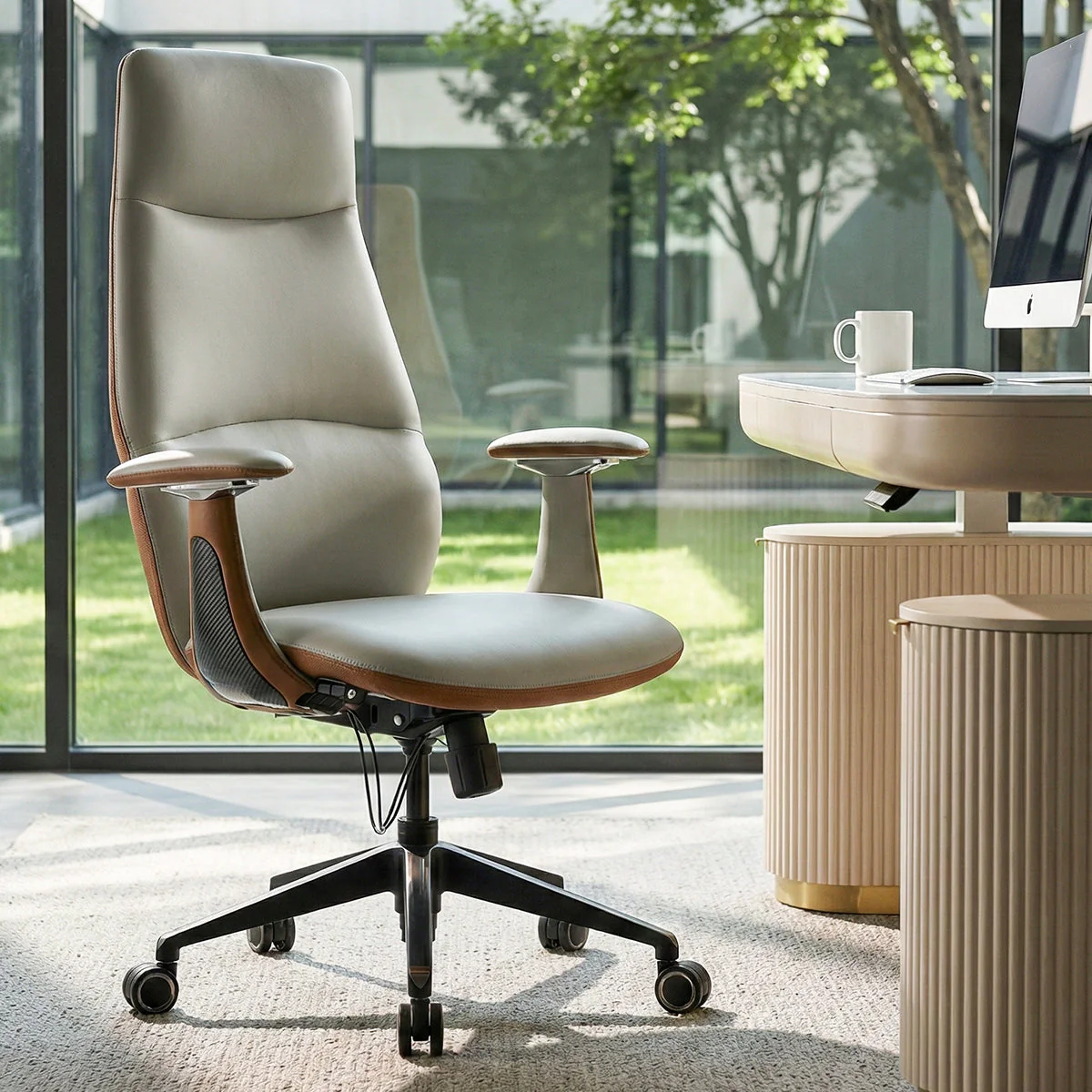 Faux Leather Executive Office Chair - Segmented Back Natural Curve