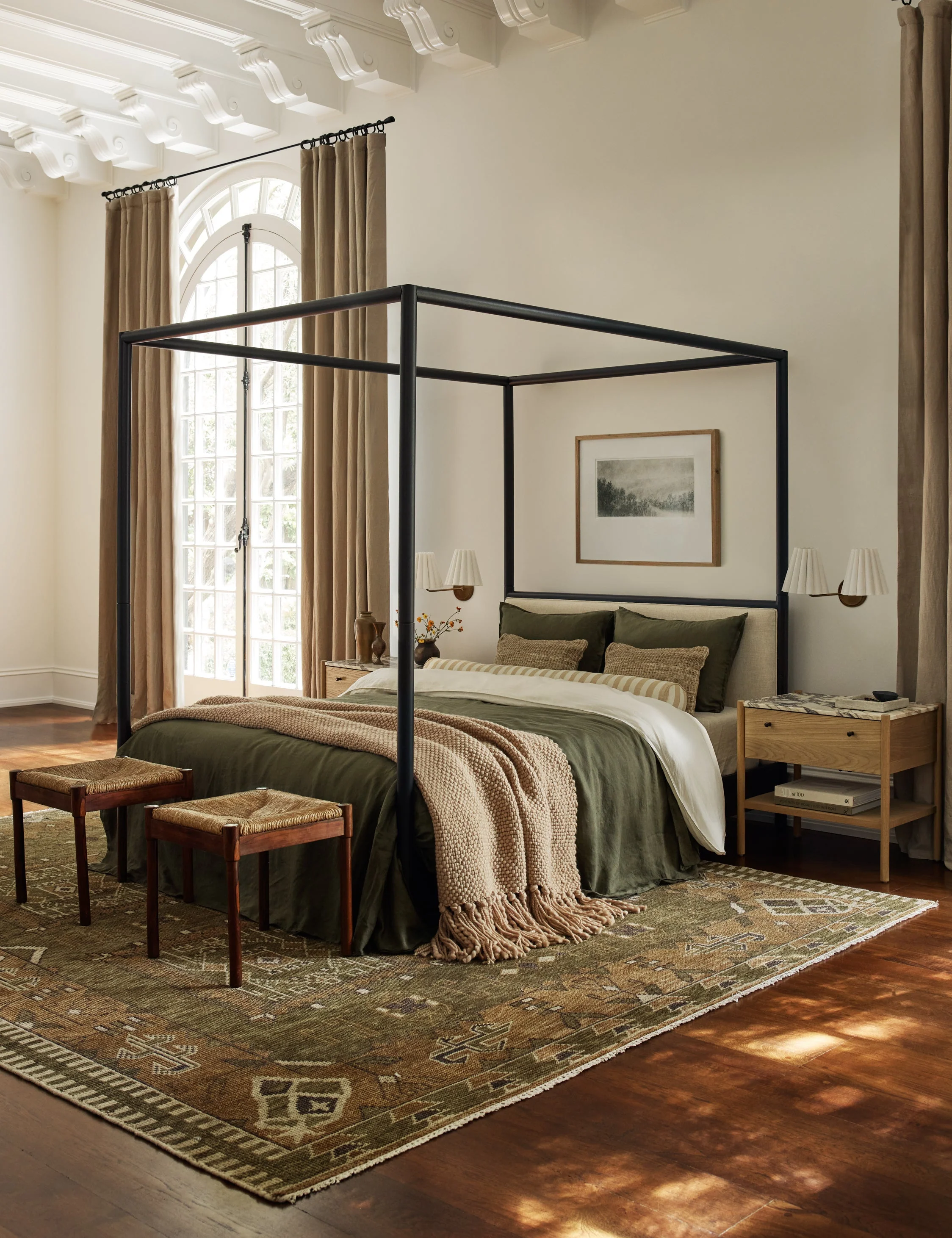 Bed Our bed brings a modern look to a timeless bedroom style. The canopy bed frame features an airy, streamlined design that you can