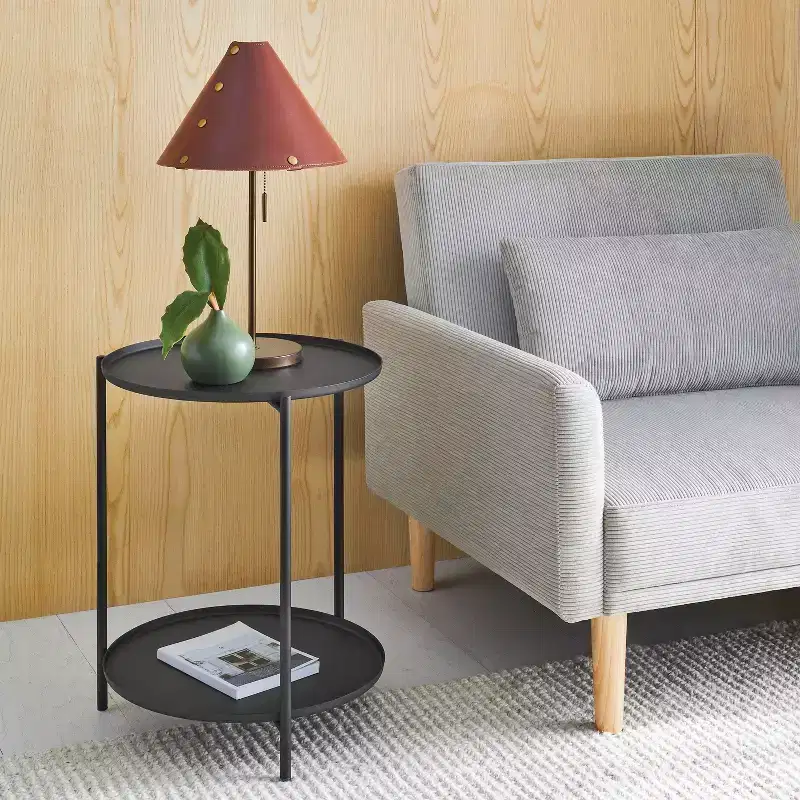 Metal Small Side Table with Shelf Black - ™