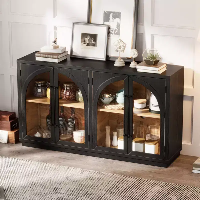 Whisen 4-Door Large Storage Sideboard Buffet Cabinet with Glass Doors