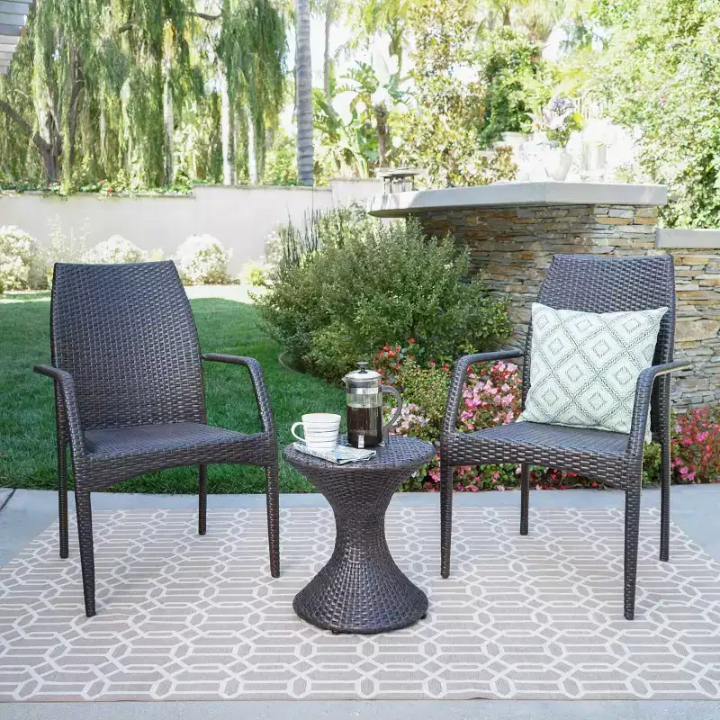 Christopher Knight Home Landry Outdoor Wicker 3 Piece Stacking Chair Chat Set, Multibrown