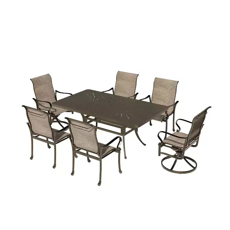 Mondawe 7 Pieces Cast Aluminum Outdoor Patio Dining Set with 2 Swivel Chair and 4 Armchairs and 1 Rectangle Table