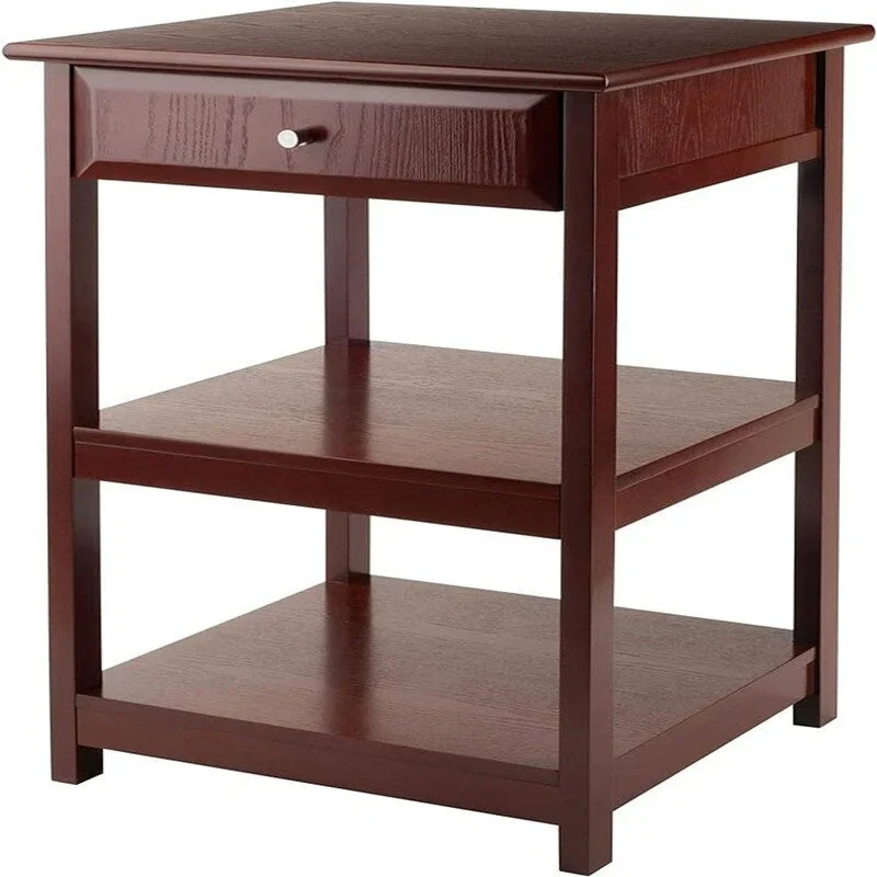 Desk-Side Printer Stand with 2 Shelves & 1 Drawer – Walnut / White / Black, Composite Wood
