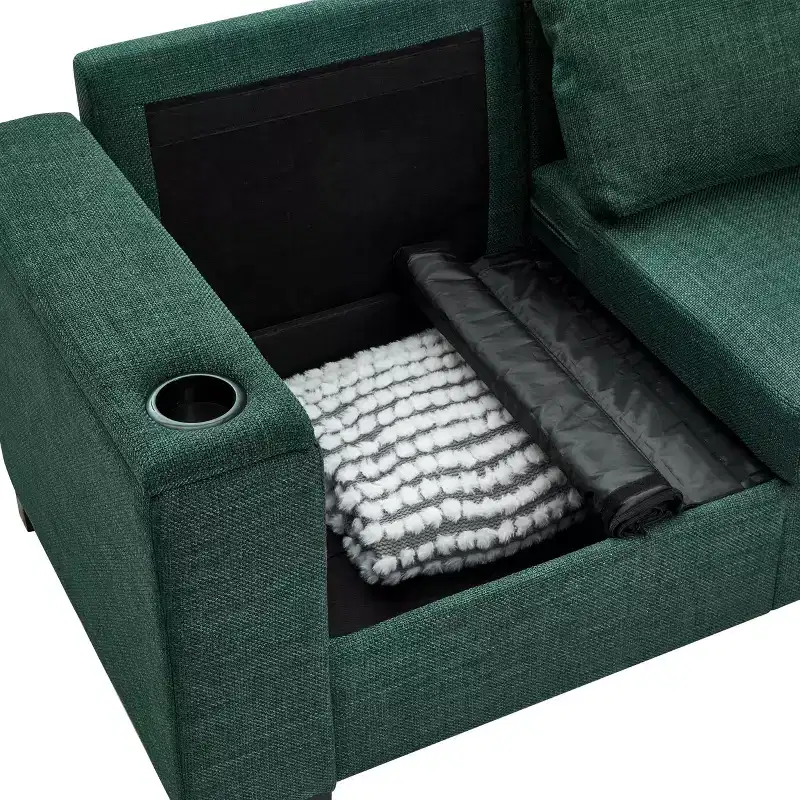 MAYEERTY 93.7 Modern Style Living Room Sofa Fabric Couch Square Arm Sofa with Cup Holder Upholstered Polyester Green