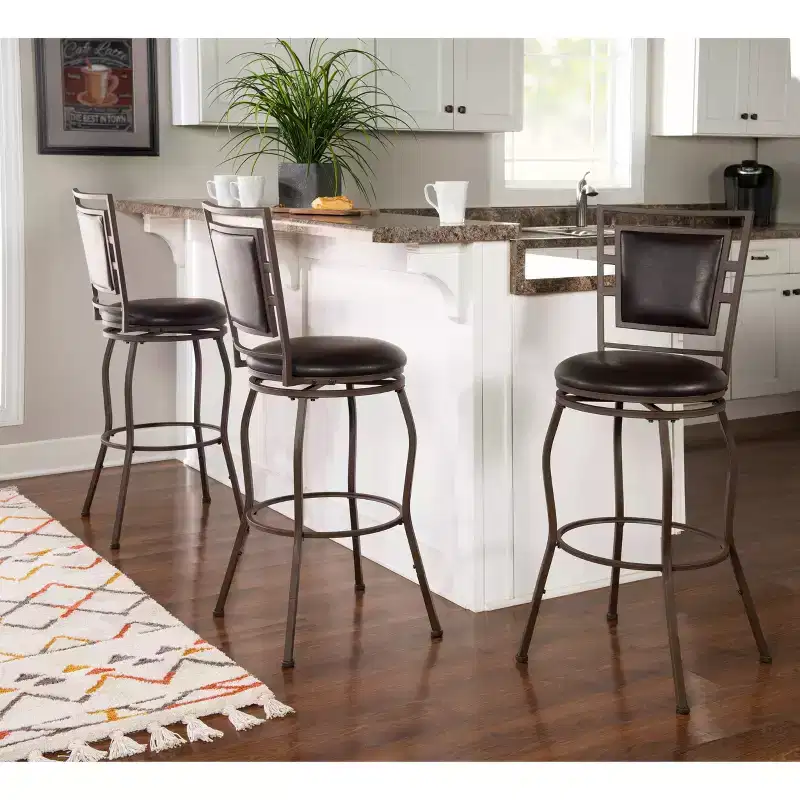 Linon 3pc Teagan Adjustable Stool Set Dark Brown: Upholstered, Powder-Coated, Kitchen Island Seating