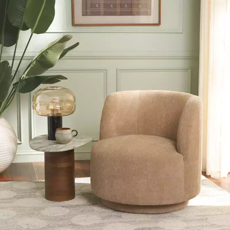Swivel Accent Chair, Armless Linen Upholstered, 360-Degree Rotation, Wood Frame, 275LBS
