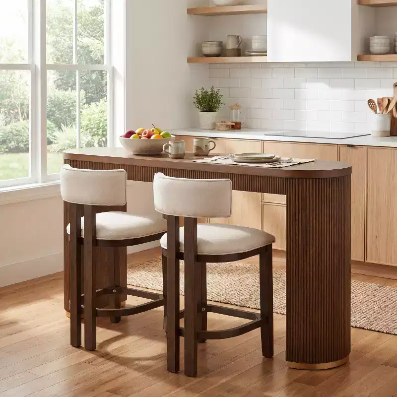 Christopher Knight Home Johnson 3 Piece Farmhouse Rubberwood Upholstered Counter Height Dining Chairs with Fluted Table