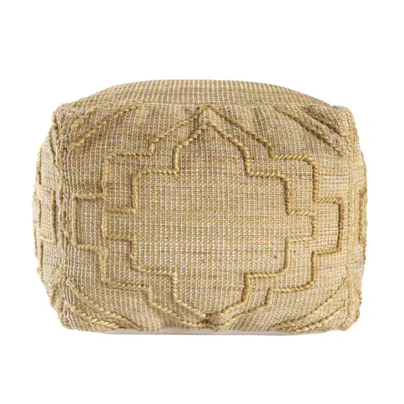 HomeRoots 18 Natural Jute Blend Cube Quatrefoil Pouf Ottoman