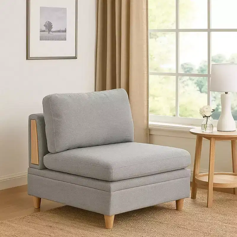 Royal Hampton 37 Inch Modular Armless Sofa Chair, Light Gray Dorris Fabric, Wood