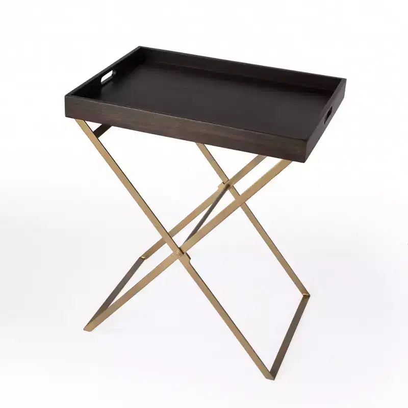27 Gold And Walnut Solid Wood Rectangular End Table