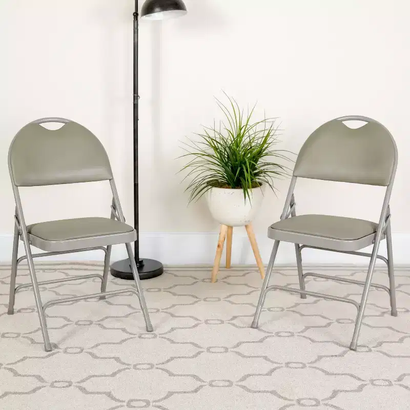 Extra Large Ultra-Premium Triple Braced Metal Folding Chair with Easy-Carry Handle