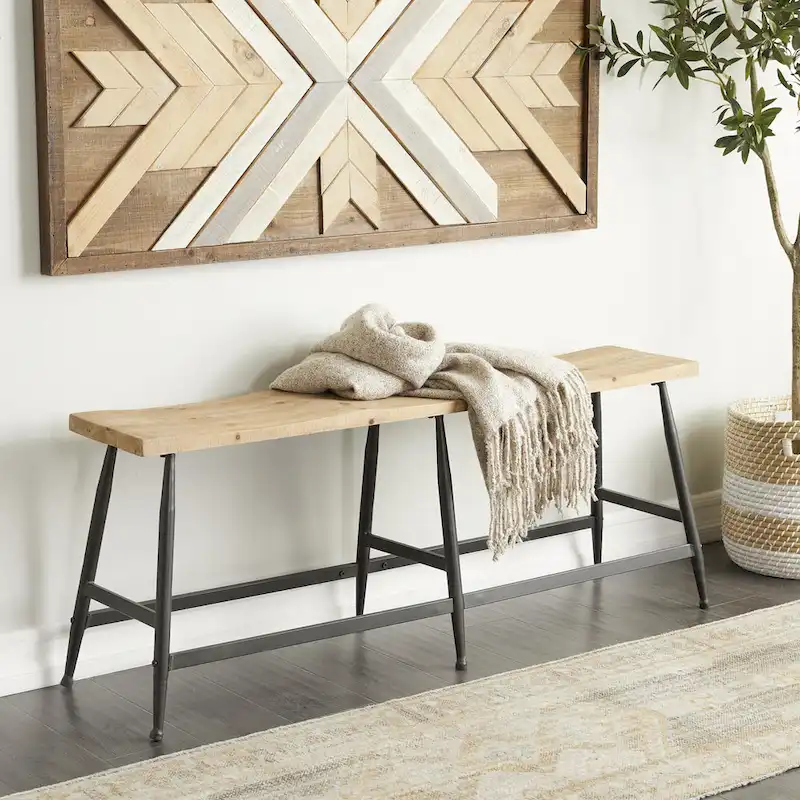 Metal Slim Home Bench - Brown