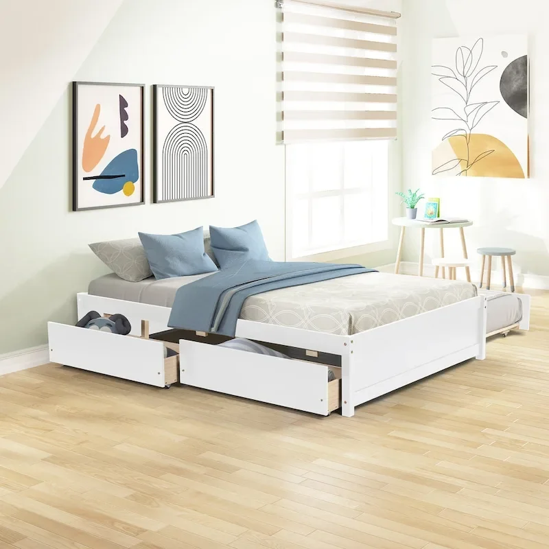 Full Bed With Twin Size Trundle And Two Drawers