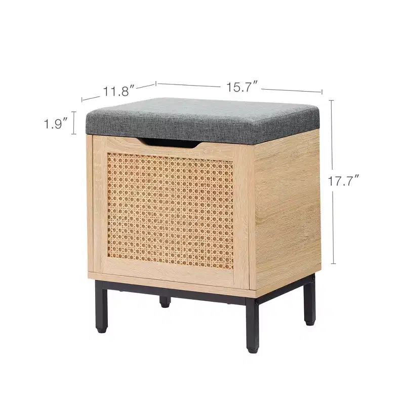 Shoe Storage Bench, Entryway Bench with Sorage Box, Metal and Wood Shoe Rack Organizer Shelf with Cushion for Entryway, Bedroom, Hallway
