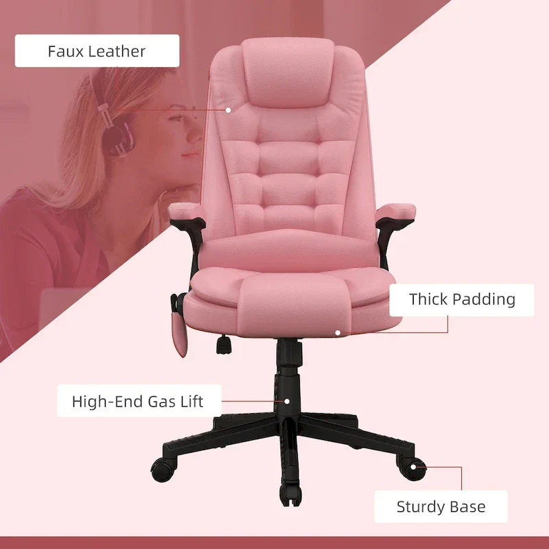 HOMCOM High Back Vibration Massage Office Chair with 6 Vibration Points, Heated Reclining PU Leather Computer Chair