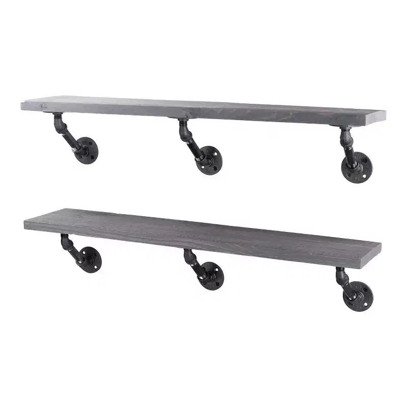 RESTORE Riverstone Grey 36 in. Shelves with Angled Brackets by Pipe Decor