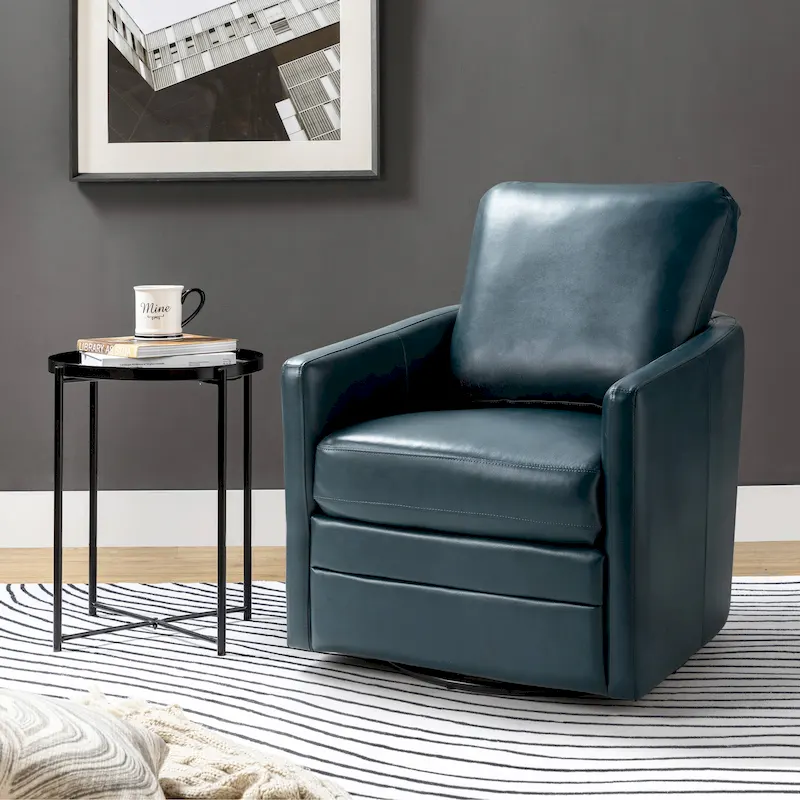 Navy/Turquoise/Green/Camel/Brown/Black/Ivory/Grey Faux Leather Swivel Barrel Accent Chair — 1-Seat