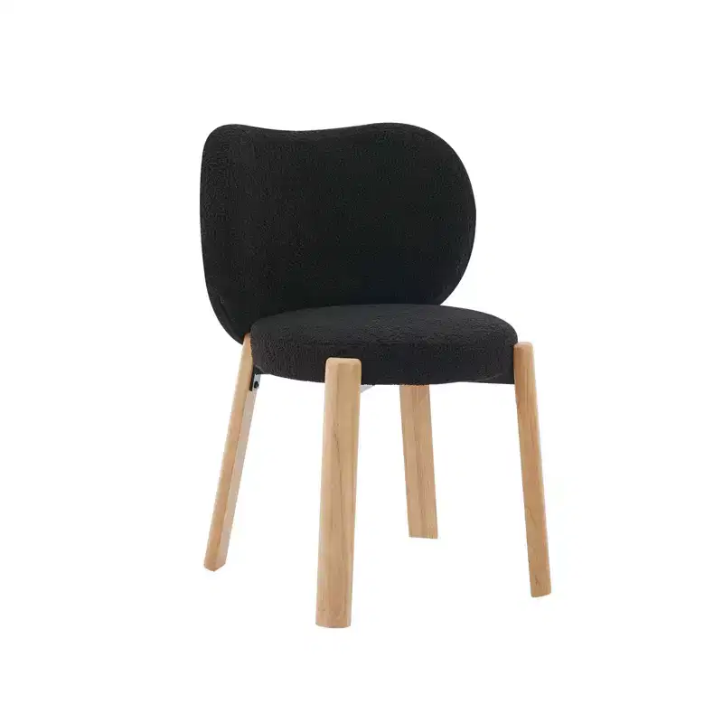 Wood Dining Chairs Plush Teddy Fabric, Modern Cute Design, Curved Backrest, Wood Frame, Upholstered for Kitchen and Living Room