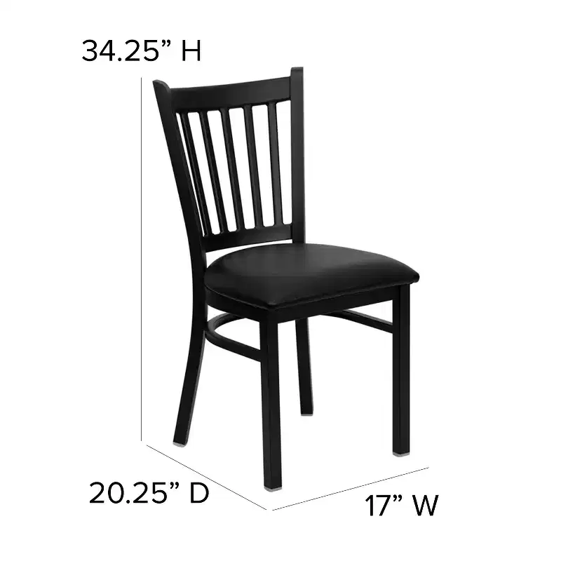 Black Metal Frame Vertical Back Dining Chair – Vinyl or Wood Seat, Seats 1