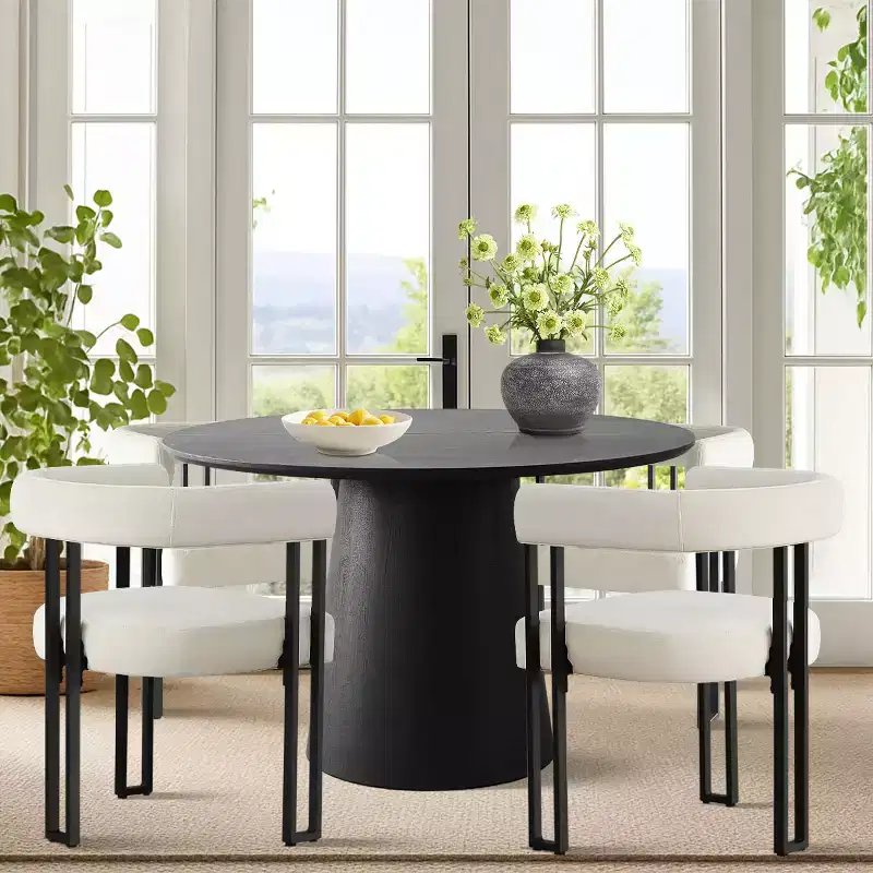 47-83 Extendable Dining Table Set for 4, Black Table and 4 Upholstered Velvet Dining Chairs with Metal Legs, Modern Style