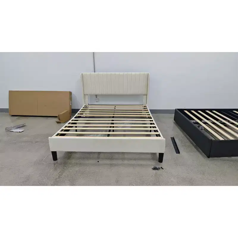Velvet Wingback Platform Bed Frame with Wood Slats, No Box Spring Needed, Easy Assembly