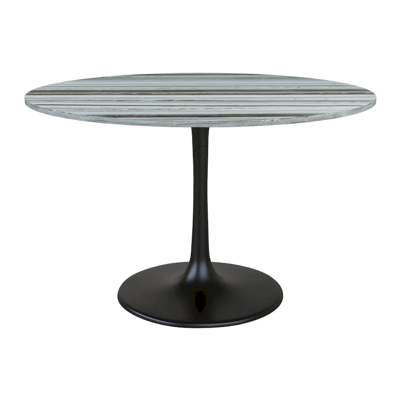 Marble Top Dining Table with Steel Base – Gray & Black