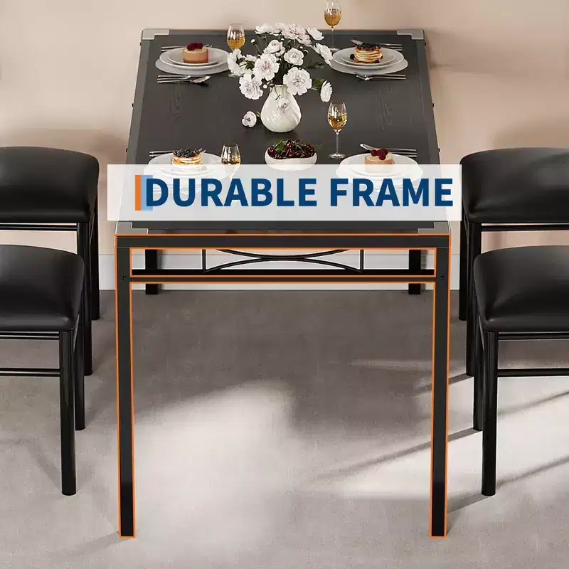 Dining Table Set  4 Upholstered Chairs, Sturdy Wood Construction, Corner Protectors, Perfect for Apartment or Small Dining Room