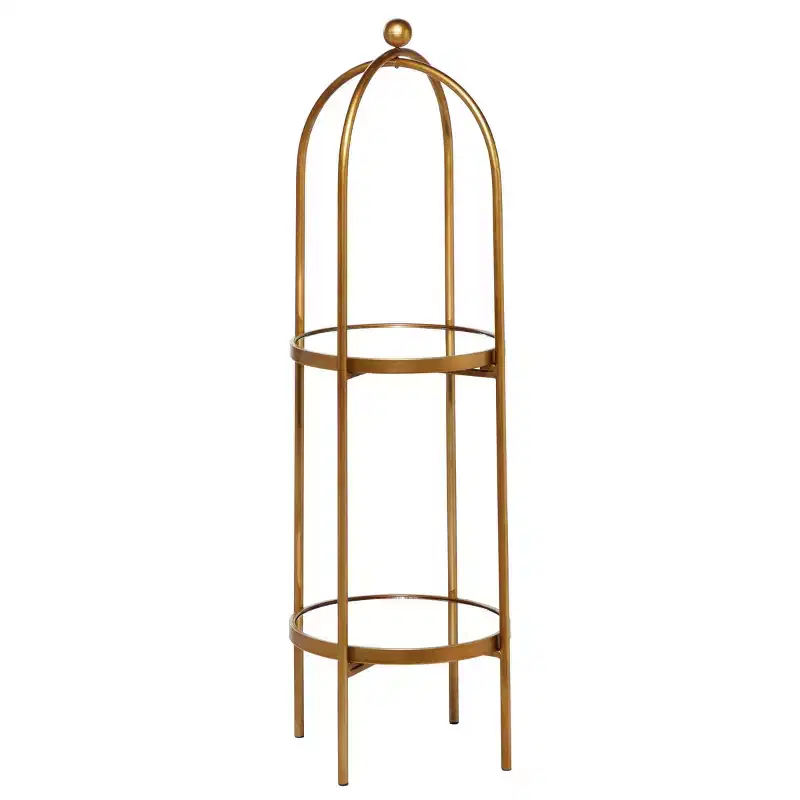 Olivia & May Glam Metal Shelving Unit Gold: Luxury Storage, No Assembly, 2-Tier Bookcase