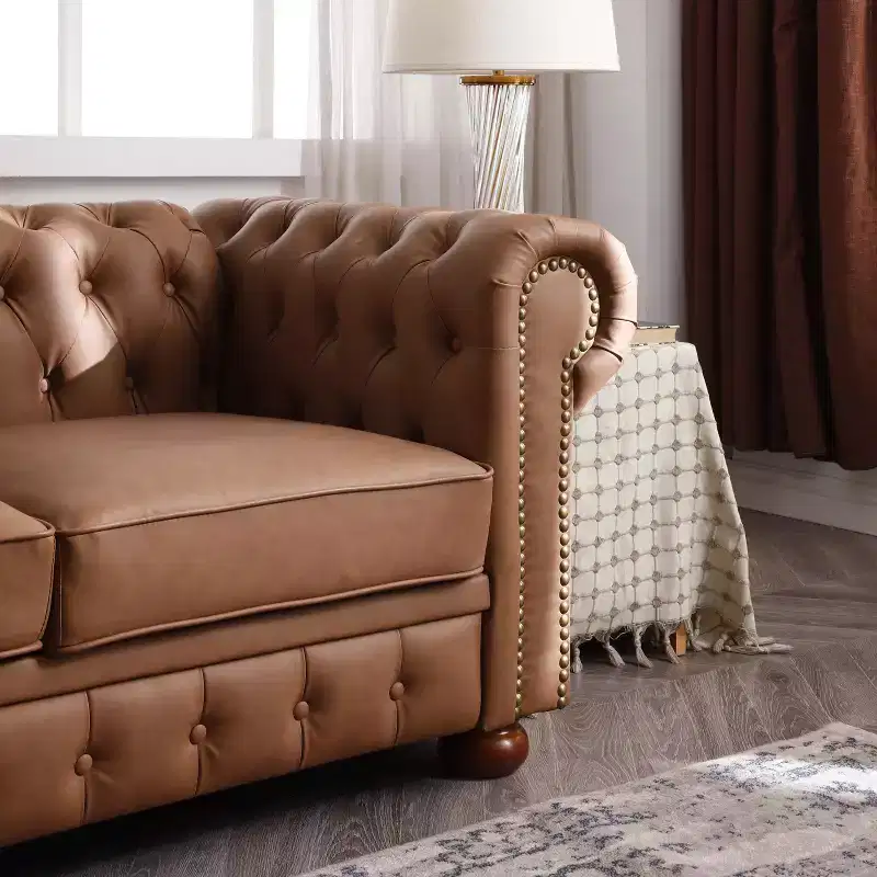 Elegant Chesterfield Technical Leather Sofa, Tufted 3-Seater/2-Seater/1-Seater Couch with Nailhead Trim and Rolled Arms  ModernLuxe
