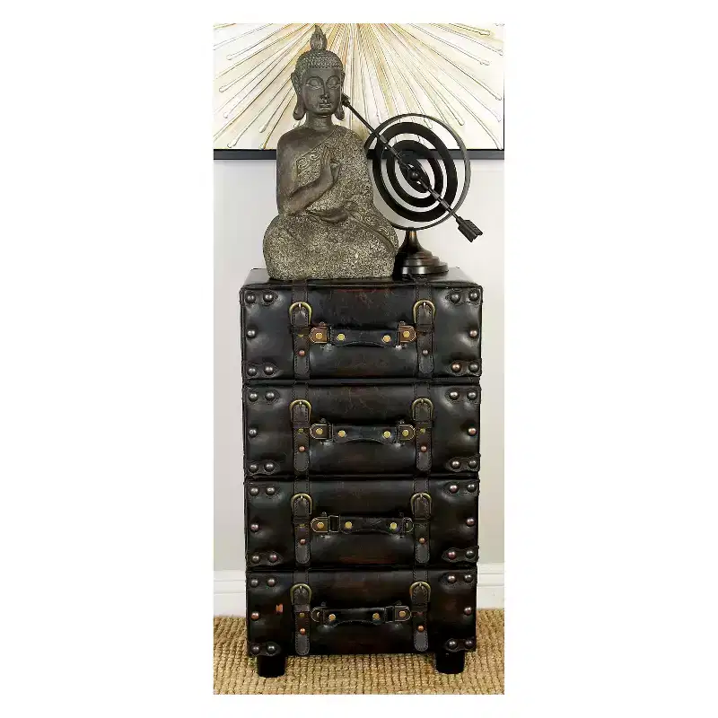 Wood Stacked Side Chest Dark Java - Olivia & May: Rubberwood Frame, No Assembly Required, 4-Drawer Dresser