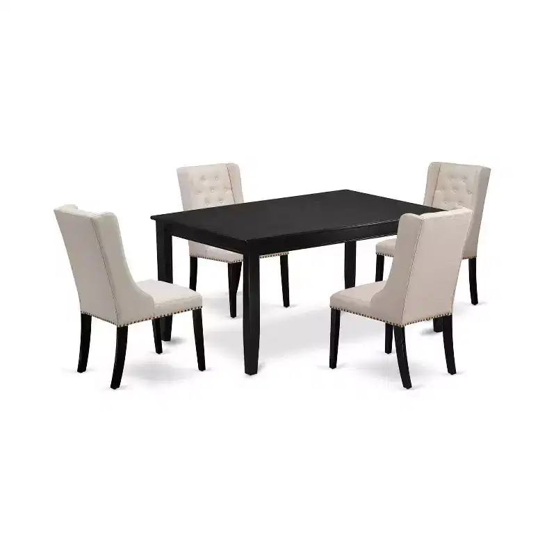 5-Piece Black Finish Solid Wood Top - Rectangular Button Tufted Dining Room Set - Seats 4