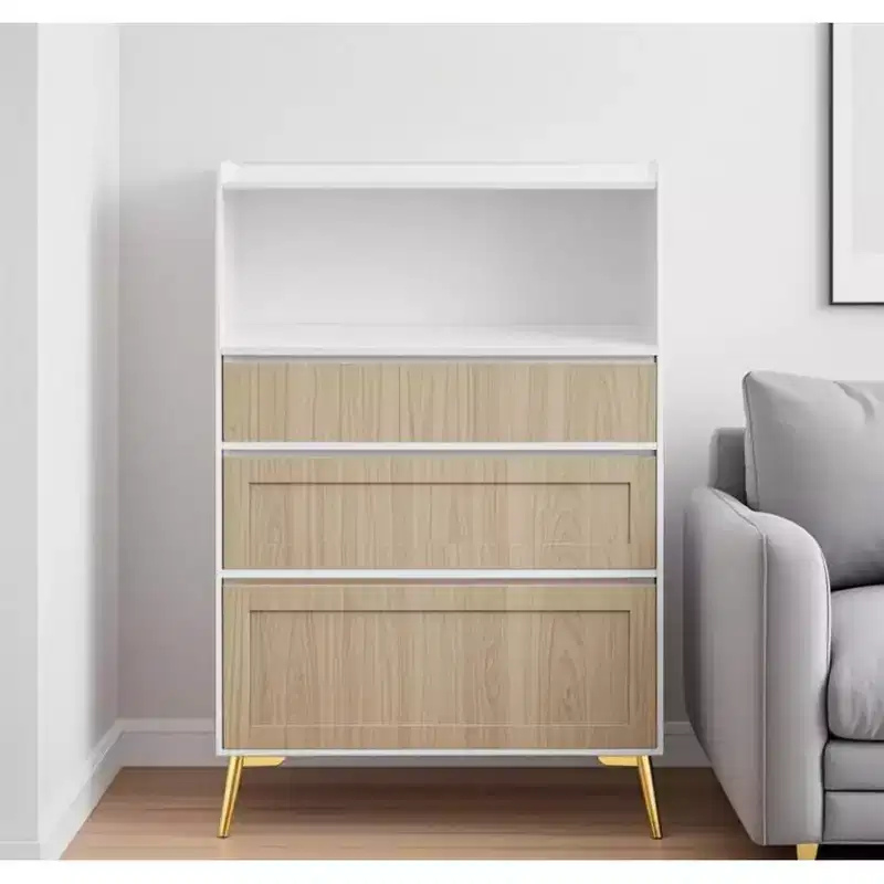 Modern Design Three Drawer Storage Cabinet,Bedroom Clothes Storage Can Be Used in Dining Room, Kitchen, Bedroom. White Solid Wood Frame