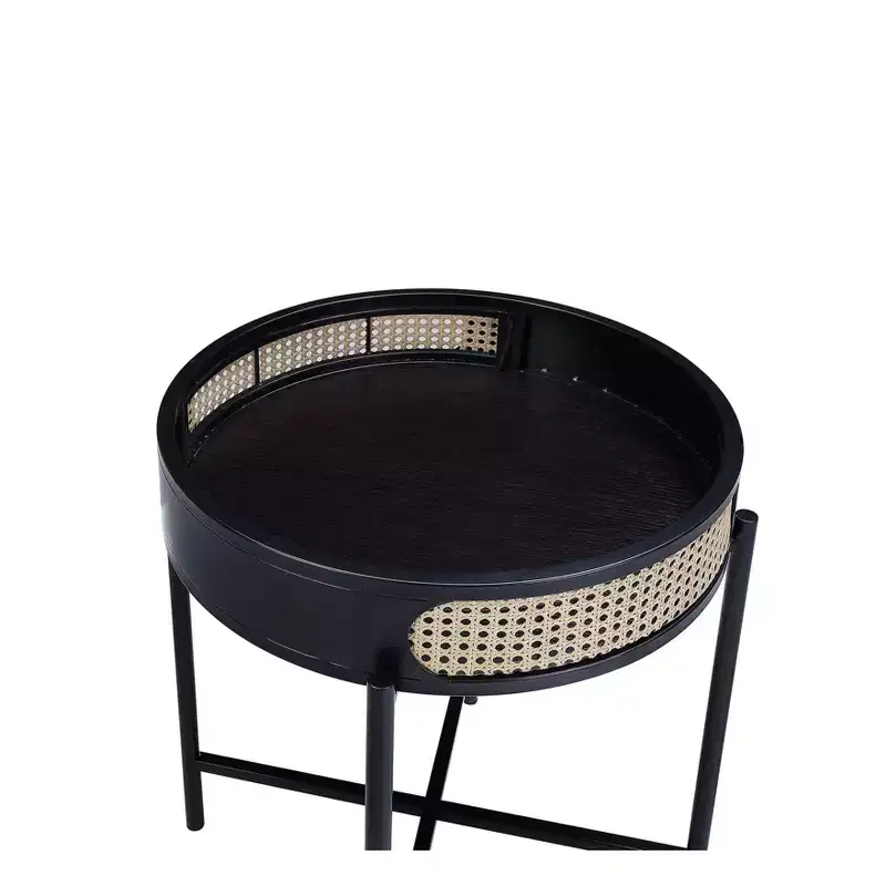 22 Colson Accent Table Black Finish - Acme Furniture: Rattan Detail, Metal Frame, Wood Top, No Assembly Required