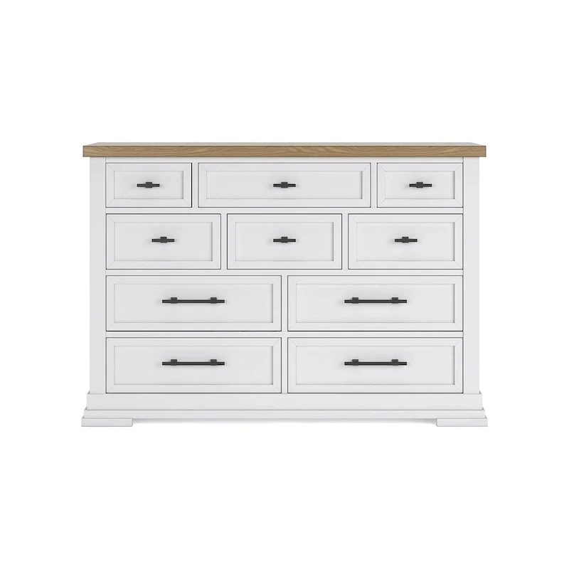10-Drawer Two-Tone Dresser with Oak Veneer Top