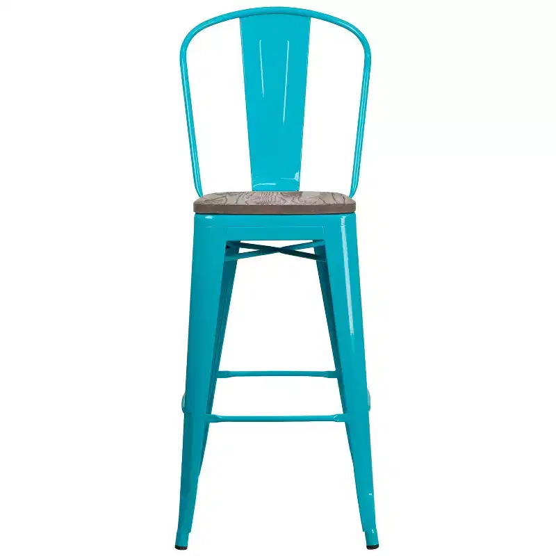 Flash Furniture 30 High Metal Barstool with Back and Wood Seat