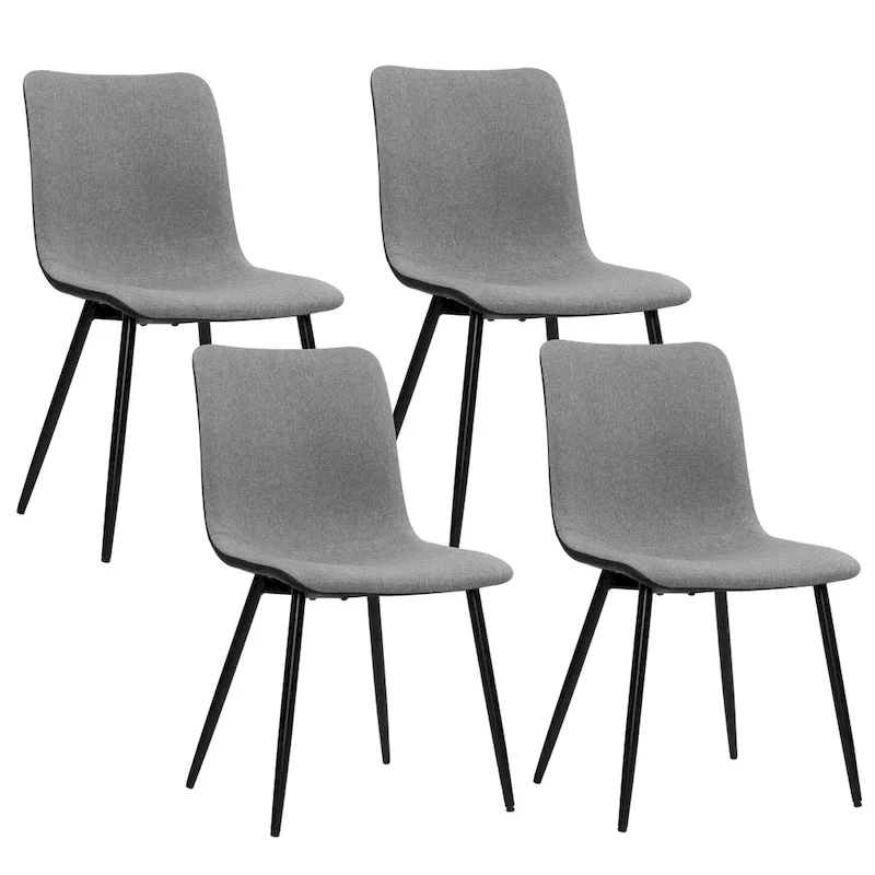 Mid-Century Modern Fabric Dining Chair with Metal Legs, Set of 4 - Gray