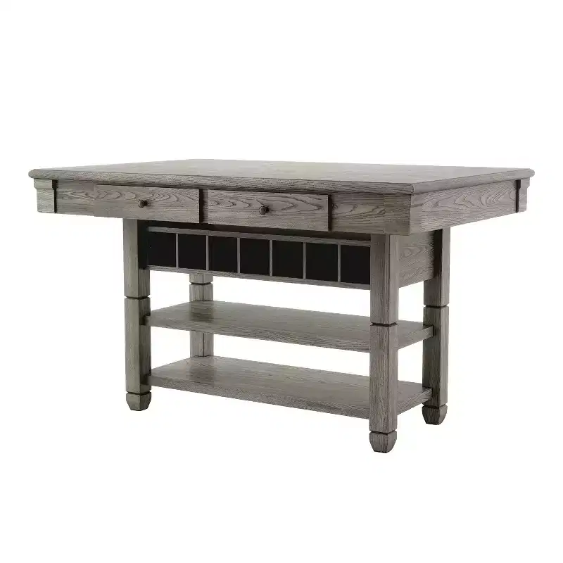HOMES: Inside + Out 60 Goldspark Transitional 2 Shelf Counter Height Table with Drawers and Wine Storage Gray: 30 x 60 Bar Table
