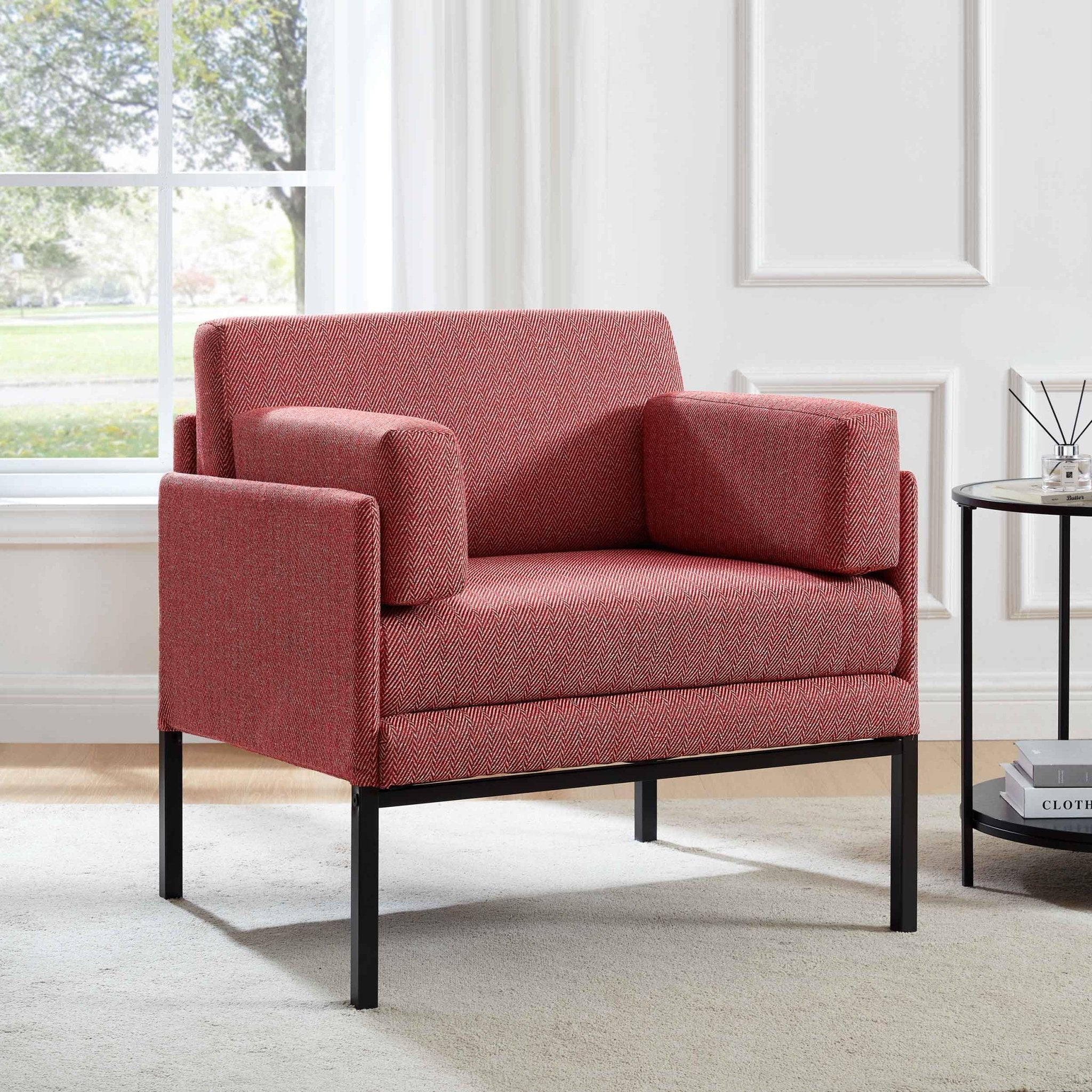 Modern Berry Chevron Woven Accent Chair with Bold Pattern for Living Room