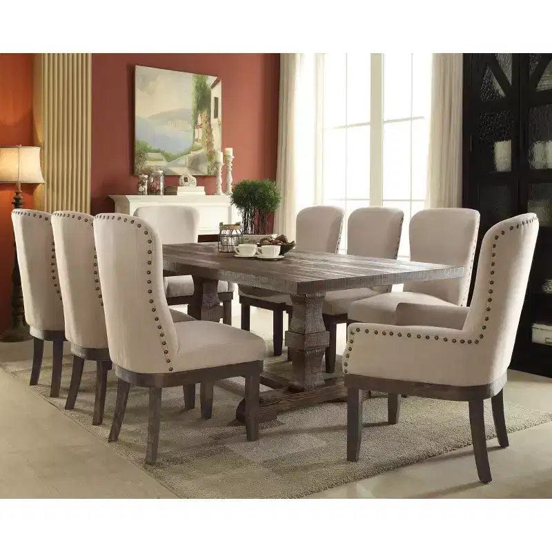 Landon Arm Dining Chair Salvage Brown -: Linen Upholstery, Nailhead Trim, Wood Frame