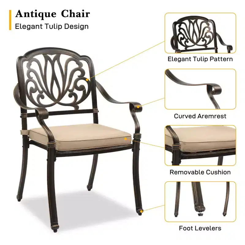 Karl Home | Metal Stackable Patio Dining Armchair with Cushion