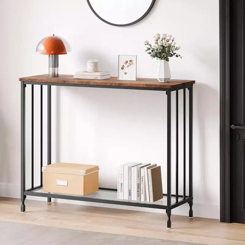 33.5/41.5 Console Table, Industrial entryway Table, Narrow Sofa Table with Glass Shelf