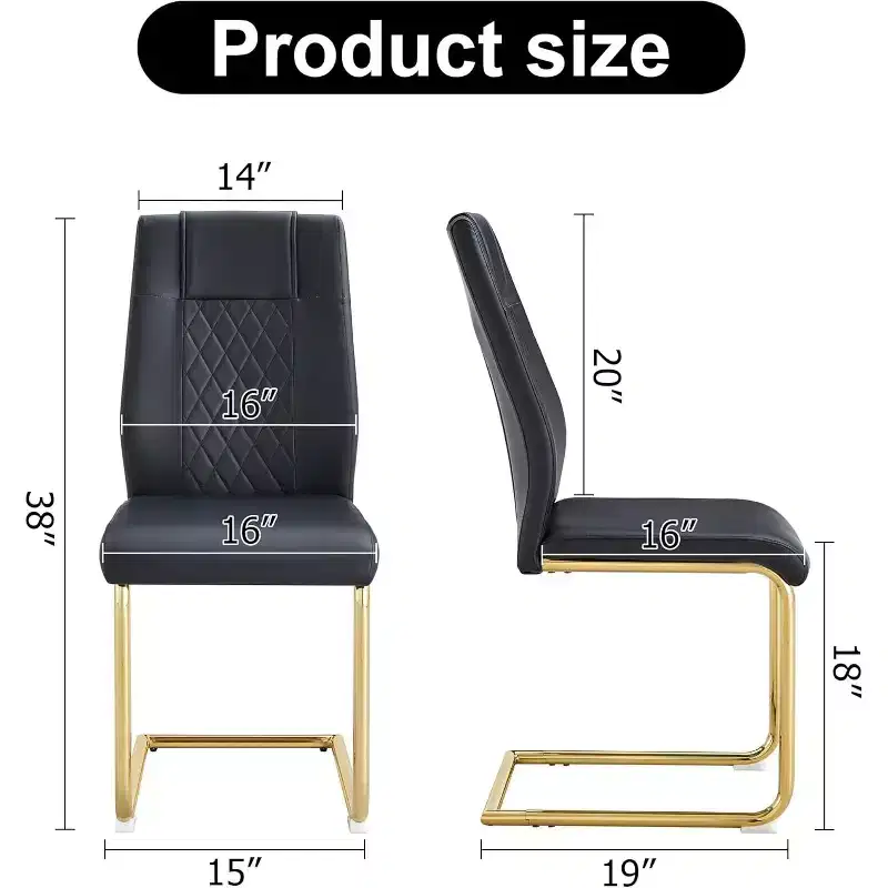 Faux Leather Dining Chairs, Modern High Back Armless Upholstered Kitchen Chairs, Kitchen Chair with Metal Leg for Kitchen Dining Room (4-Pack)