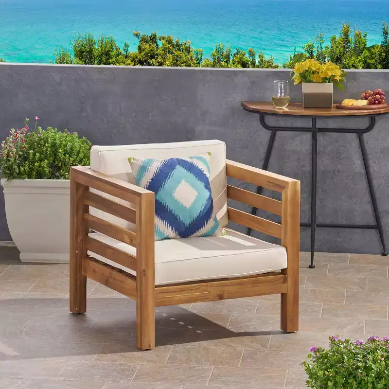 GDFStudio Cascada Outdoor Acacia Wood Club Chair with Water-Resistant Cushion