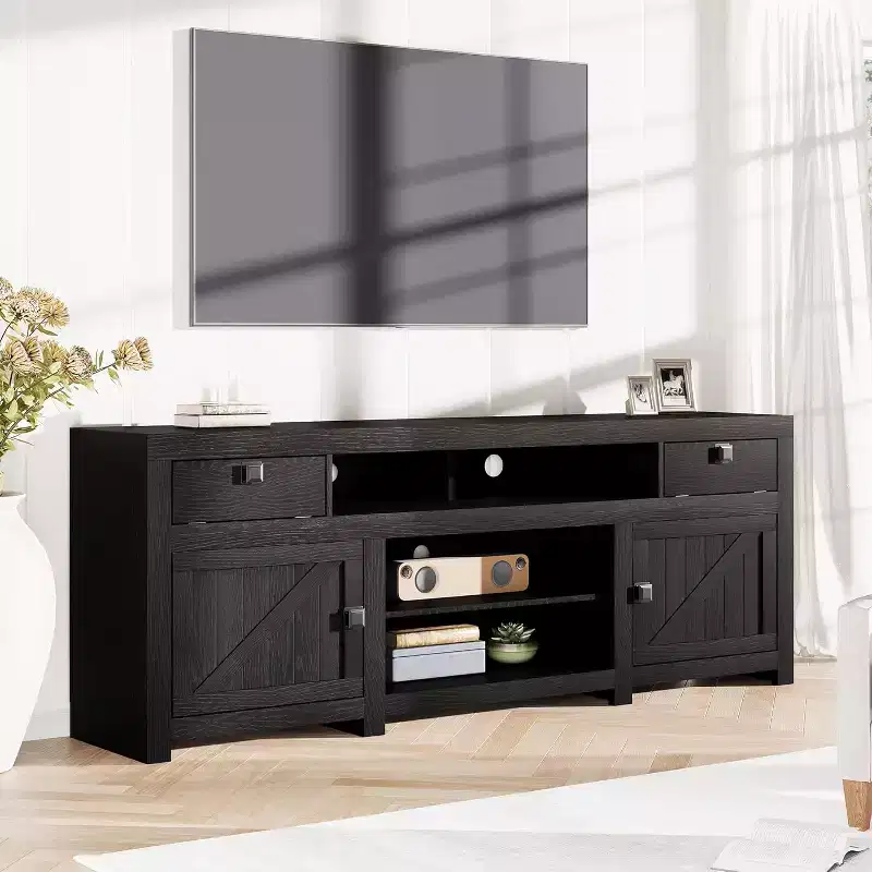 Wood Farmhouse TV Cabinet with 2 Drawers & 2 Cabinets