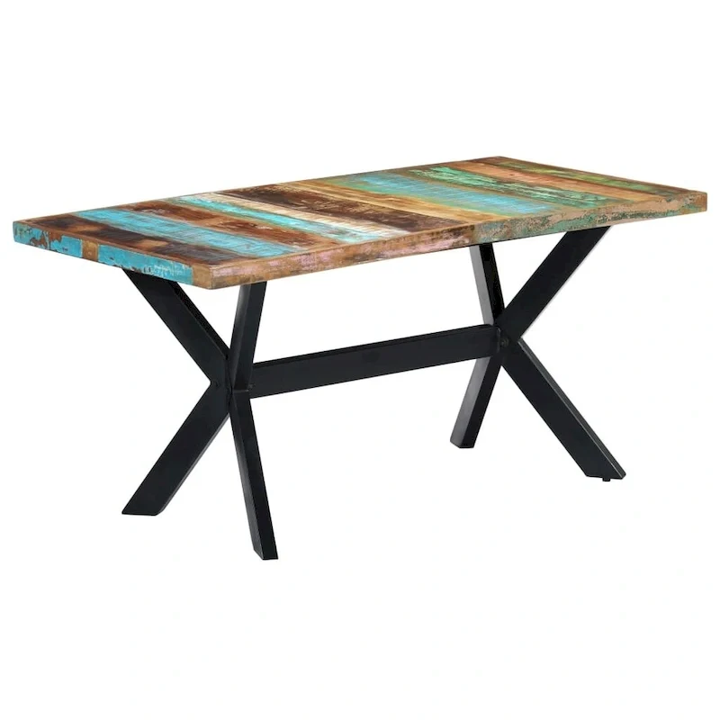 Industrial Solid Reclaimed Wood Dining Table with Steel Legs - 63W